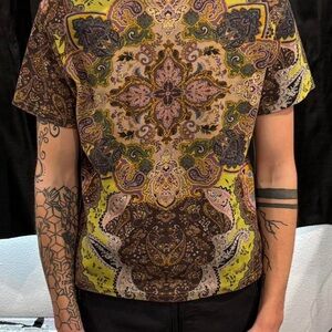 INC International Concepts Yellow and Green Short Sleeve Tee